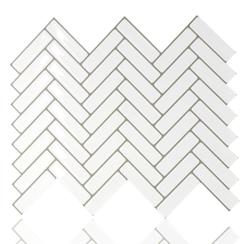 Marble Herringbone Adhesive Backsplash