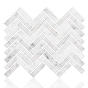 Marble Herringbone Adhesive Backsplash