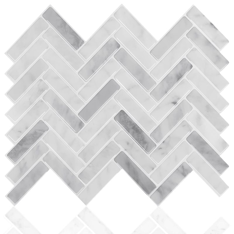 Marble Herringbone Adhesive Backsplash