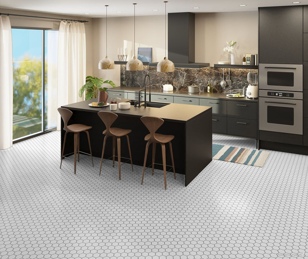 White Hexagon Floor Porcelain Mosaic