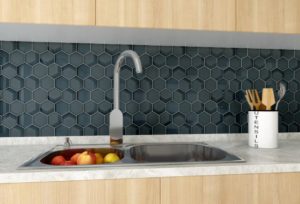 Glass Hexagon Tile Backsplash