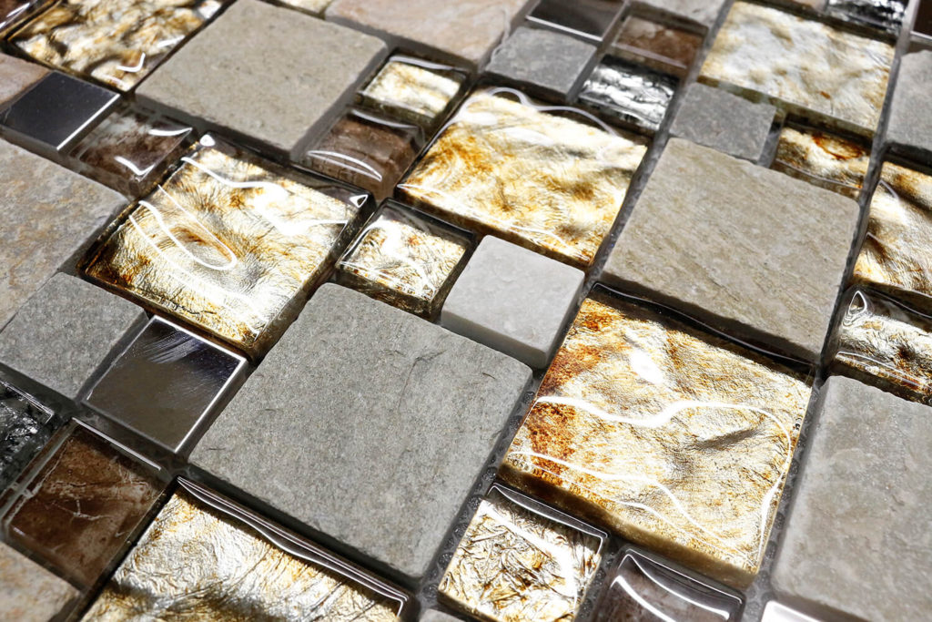 Glass Mix Stainless Steel and Slate Mosaic Tile