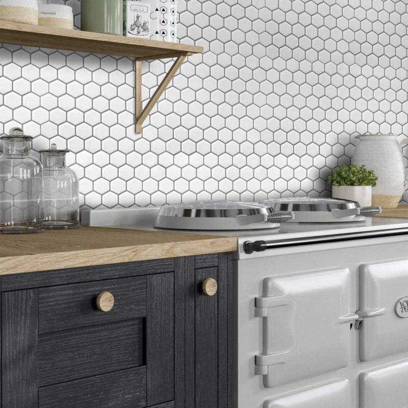 Hexagon White Vinyl Self Adhesive Tile