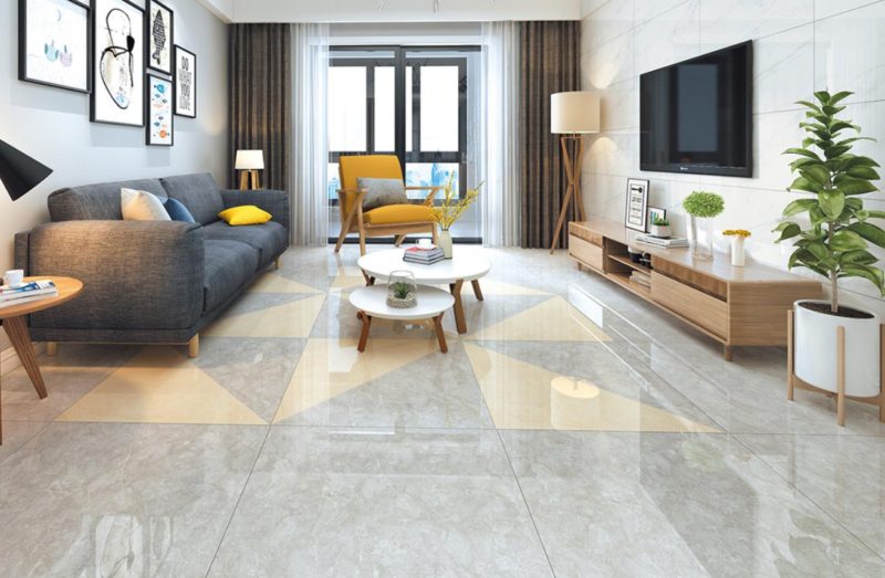 gray porcelain floor tile for living room