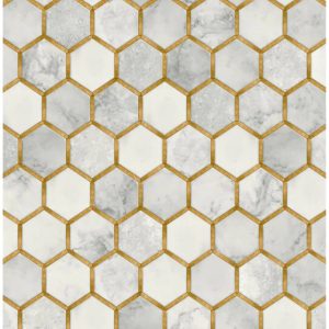 Grey and Metallic Gold Hexagon Mosaic